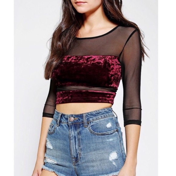 Urban Outfitters Mesh Velour Crop Top - Picture 3 of 6